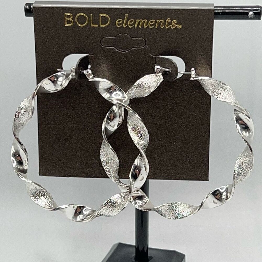 Bold Elements Silver Twisted Hoop Earrings